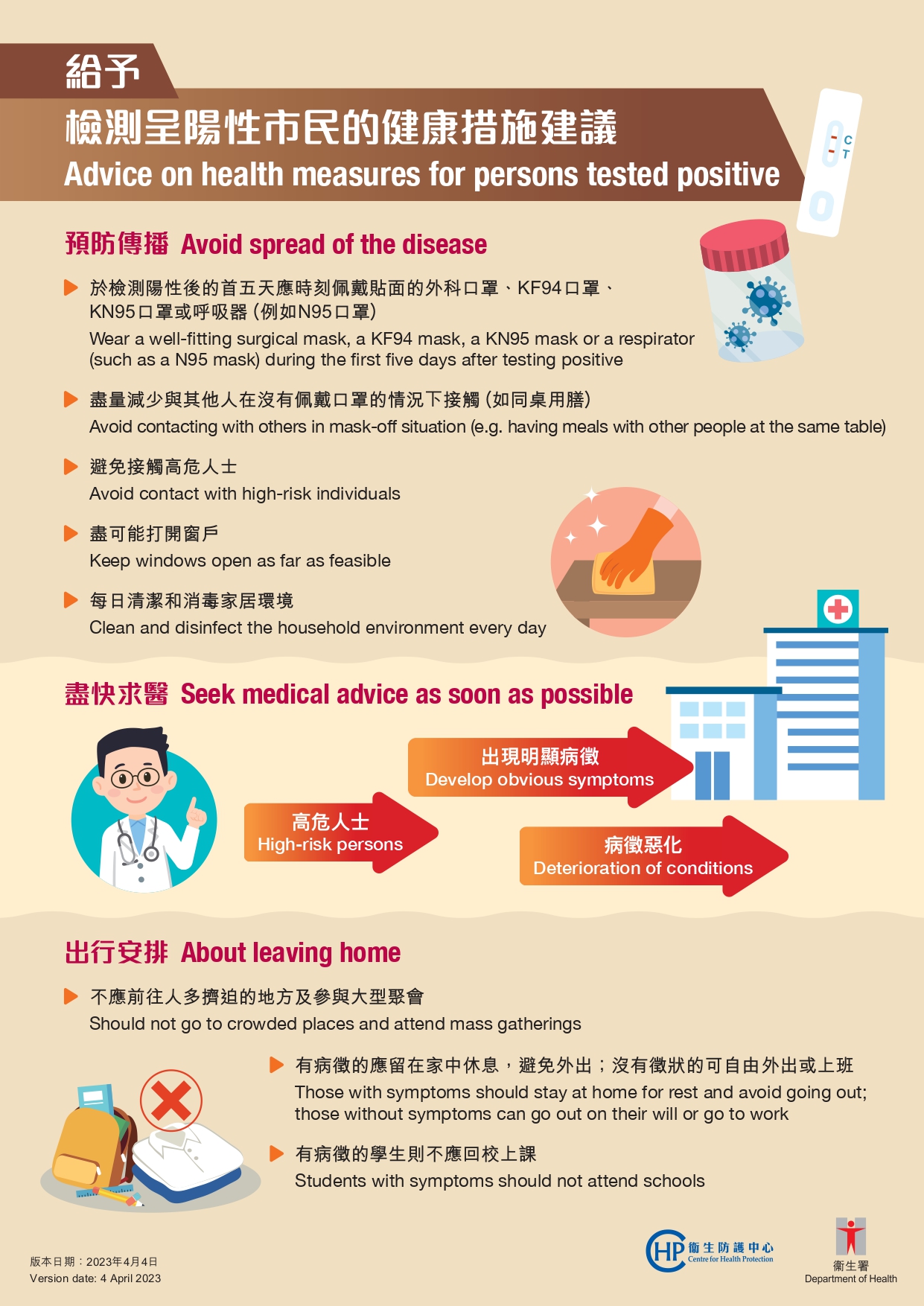 Advice on health measures for persons tested positive